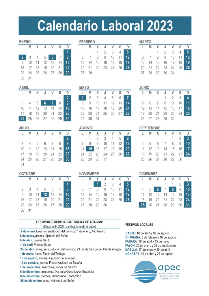 explique Salida Post impresionismo Calendario laboral - APEC CASPE